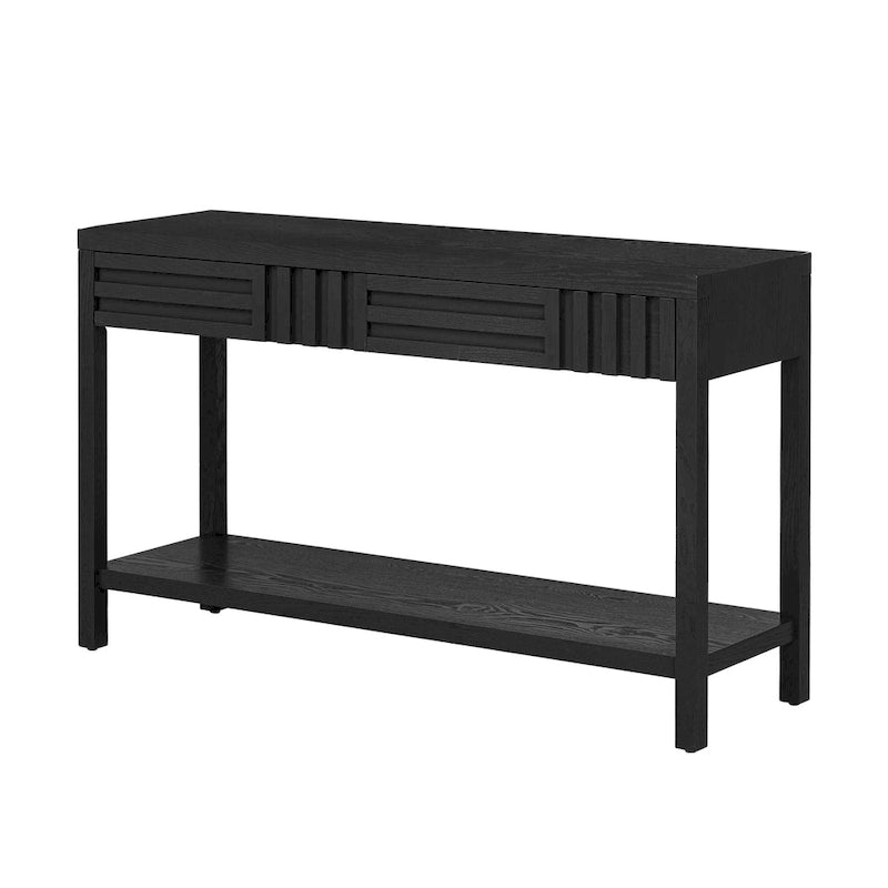 51.3 MDF Classic Stripe Console Table - Ash Veneer & Fir Wood Legs with 2 Drawers