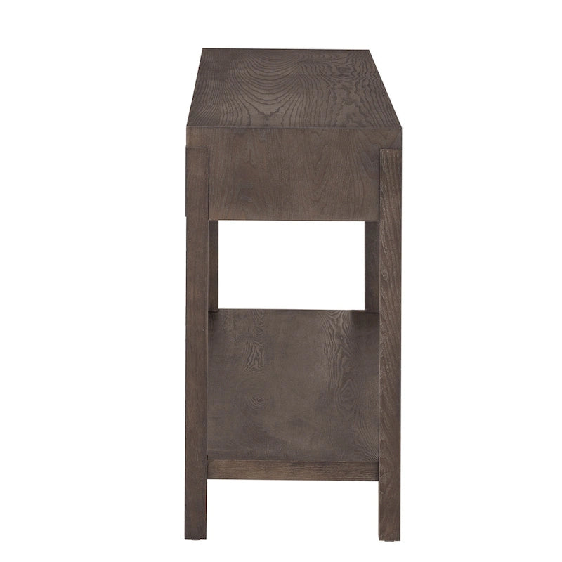 51.3 MDF Classic Stripe Console Table - Ash Veneer & Fir Wood Legs with 2 Drawers