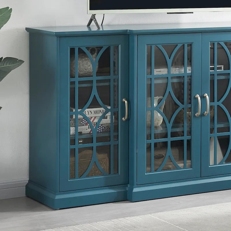 Teal Blue Modern 62 TV Stand with Large Top & 6 Shelves