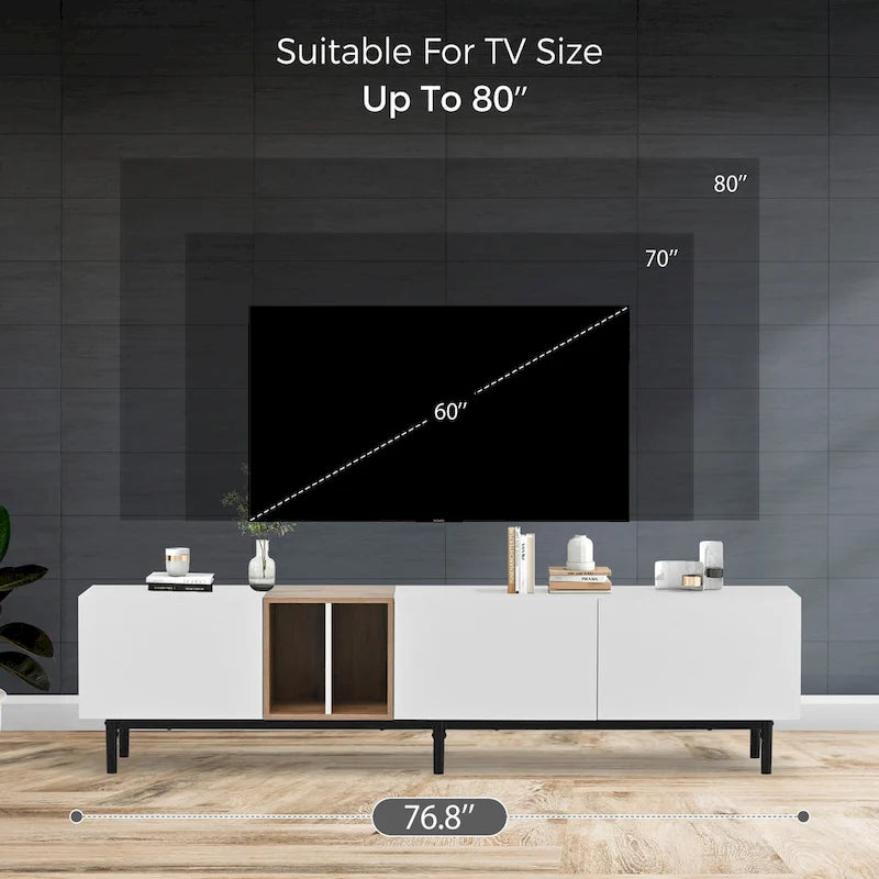 76 TV Stand with Doors & Large Storage for TVs Up to 80