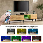 Wood 70 TV Stand with LED, Cabinets & Open Shelves for TVs Up to 80