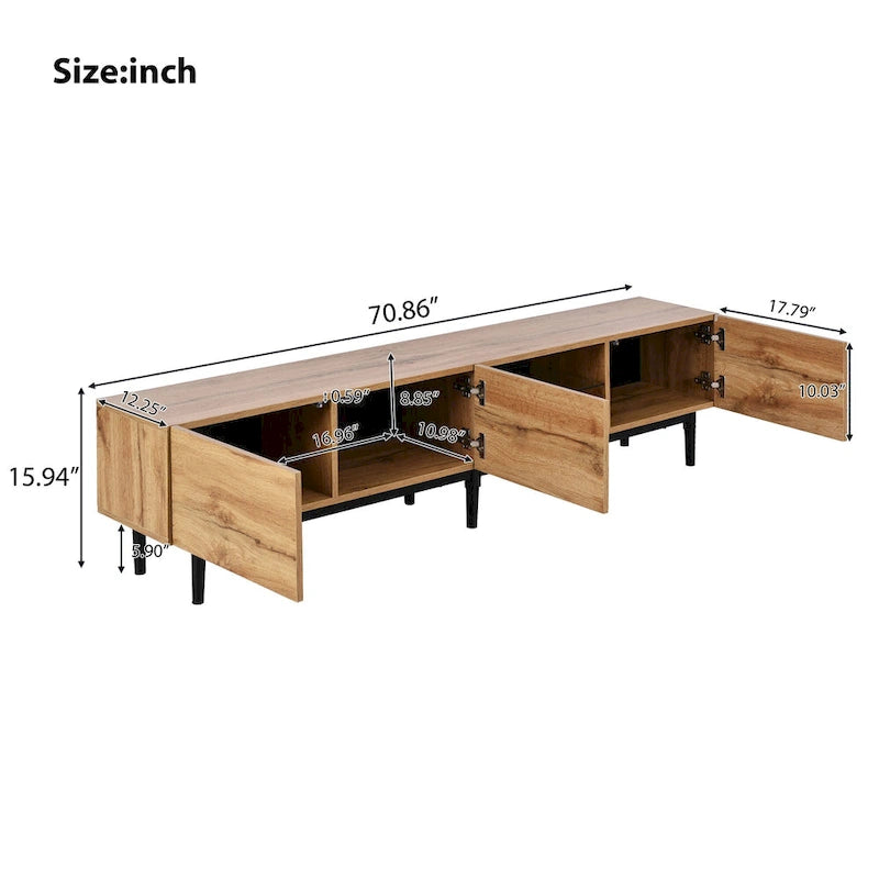 Wood 70 TV Stand with LED, Cabinets & Open Shelves for TVs Up to 80