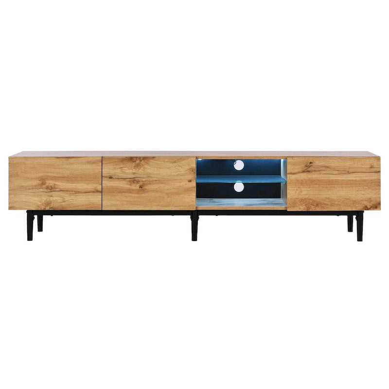 Wood 70 TV Stand with LED, Cabinets & Open Shelves for TVs Up to 80