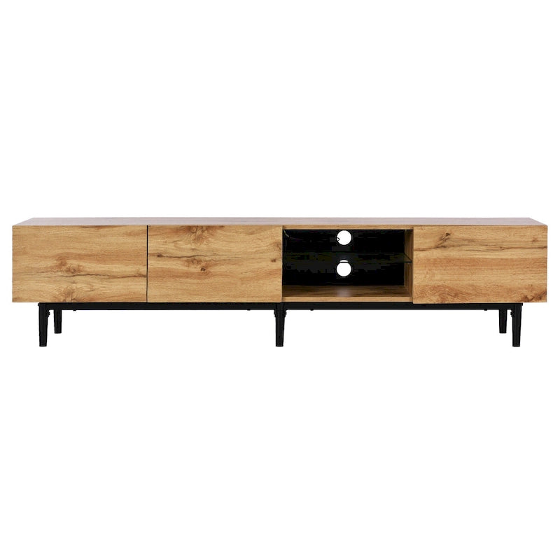 Wood 70 TV Stand with LED, Cabinets & Open Shelves for TVs Up to 80