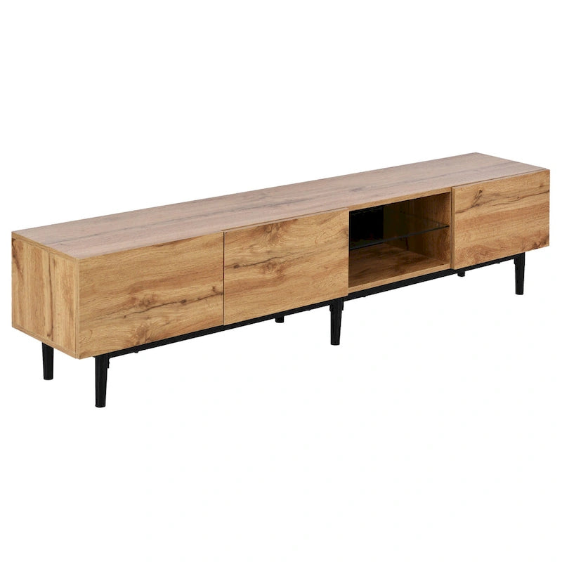 Wood 70 TV Stand with LED, Cabinets & Open Shelves for TVs Up to 80