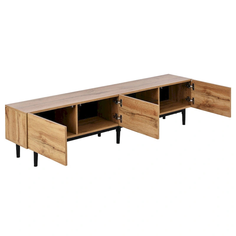 Wood 70 TV Stand with LED, Cabinets & Open Shelves for TVs Up to 80