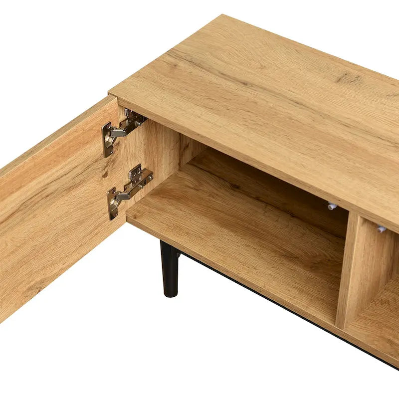 Wood 70 TV Stand with LED, Cabinets & Open Shelves for TVs Up to 80