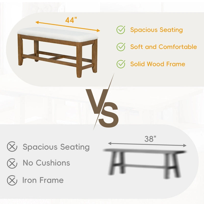 6-Piece Farmhouse Extendable Dining Set with Leaf & Bench