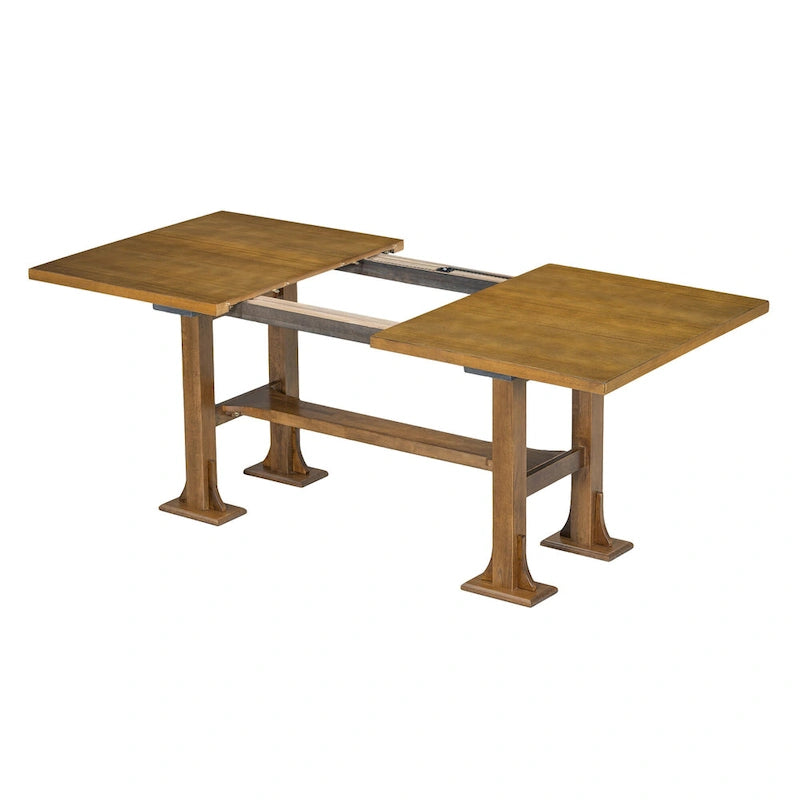 6-Piece Farmhouse Extendable Dining Set with Leaf & Bench
