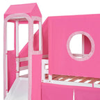 Full Loft Bed with Castle Tent & Tower and Solid Wood Frame, 400lb Capacity, Playhouse Design
