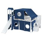 Full Loft Bed with Castle Tent & Tower and Solid Wood Frame, 400lb Capacity, Playhouse Design