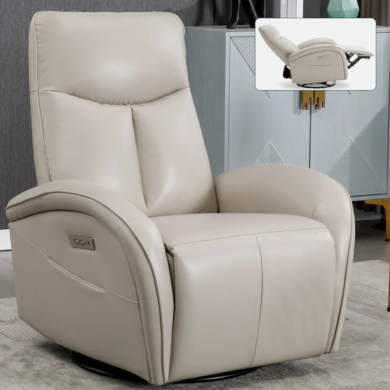 PU Leather 270 Swivel Glider Rocker Power Recliner with 2 Side Pockets, USB & Type-C Ports