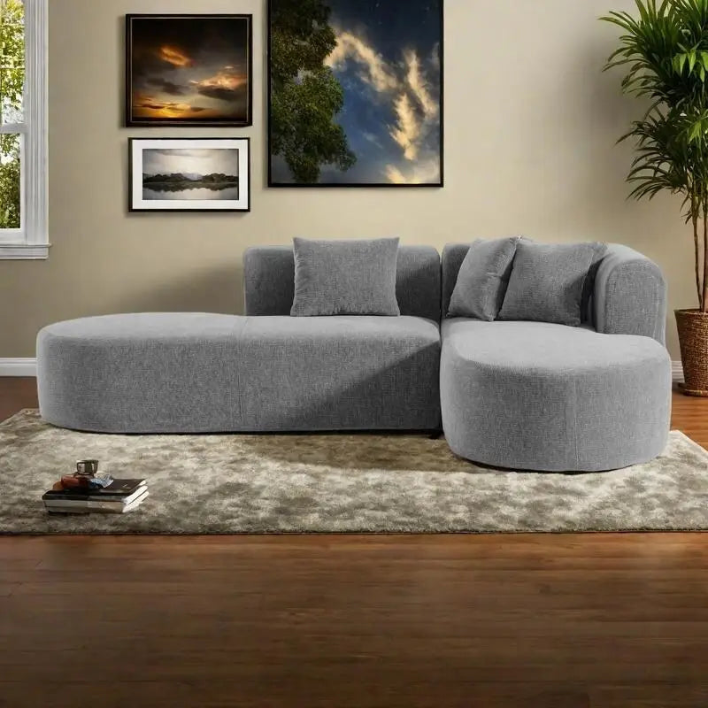 107.5 Polyester 4-Seat Corner Sofa with Curved Design & Wide Stitching