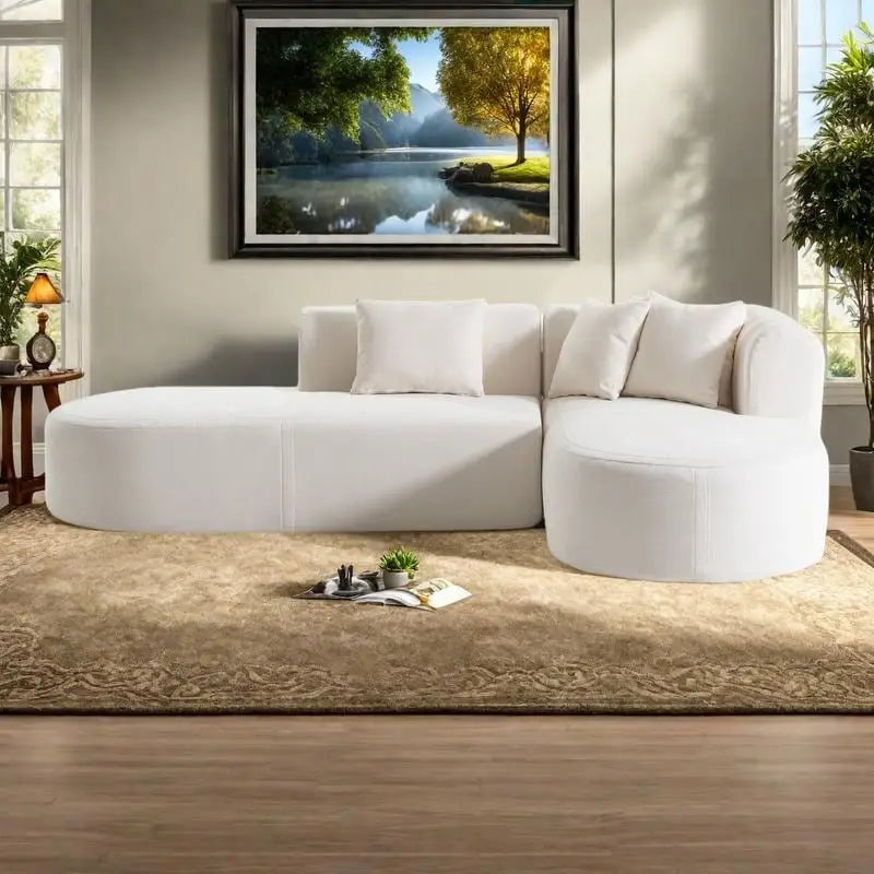 107.5 Polyester 4-Seat Corner Sofa with Curved Design & Wide Stitching
