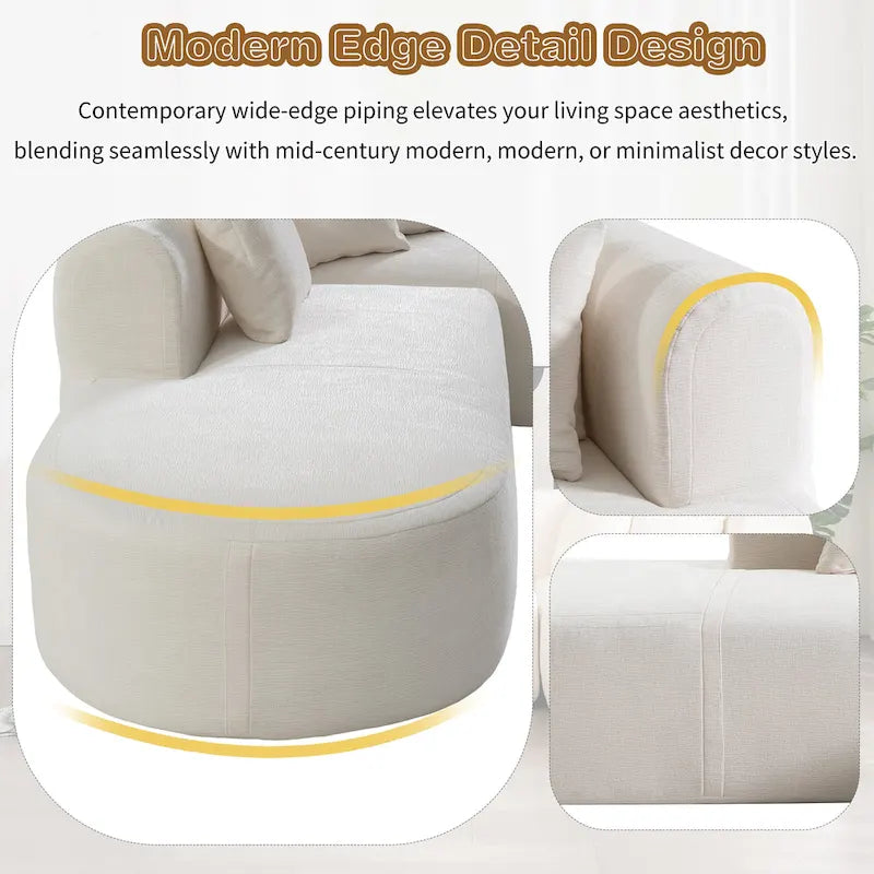 107.5 Polyester 4-Seat Corner Sofa with Curved Design & Wide Stitching