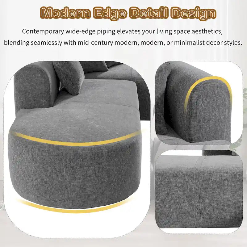 107.5 Polyester 4-Seat Corner Sofa with Curved Design & Wide Stitching
