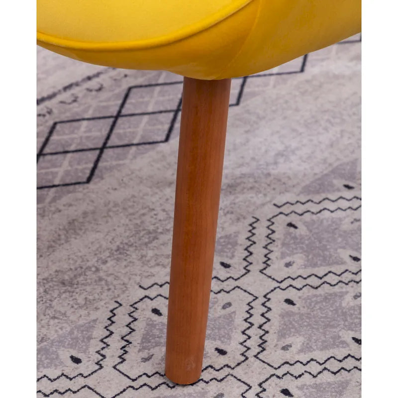 Yellow Modern 33 Polyester Button Tufted Accent Chair with Ottoman and Tapering Wood Dowel Legs