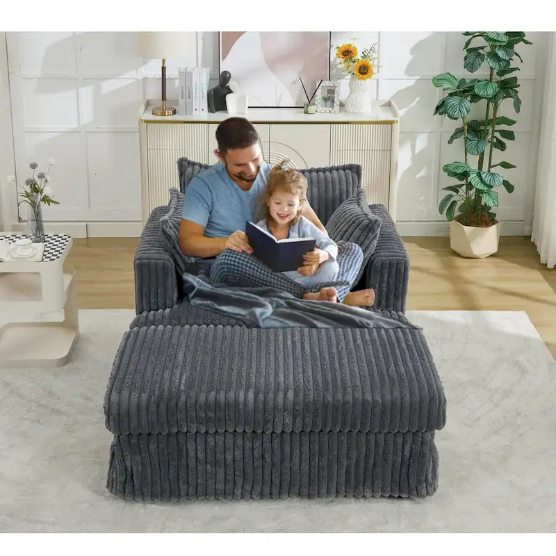 Dark Gray Modern 47.8 Upholstered Oversized Chaise Longue Chair with Ottoman and Pillows