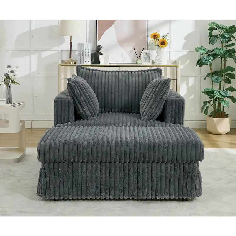 Dark Gray Modern 47.8 Upholstered Oversized Chaise Longue Chair with Ottoman and Pillows