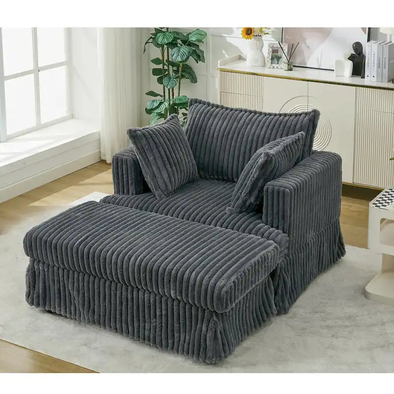 Dark Gray Modern 47.8 Upholstered Oversized Chaise Longue Chair with Ottoman and Pillows