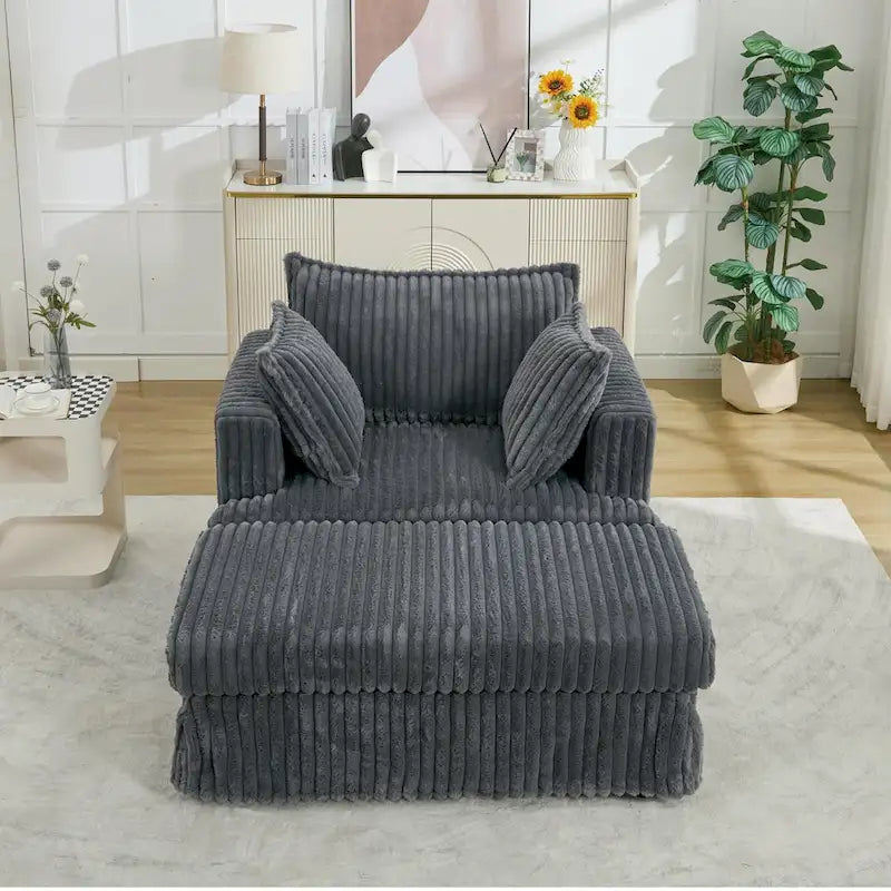 Dark Gray Modern 47.8 Upholstered Oversized Chaise Longue Chair with Ottoman and Pillows
