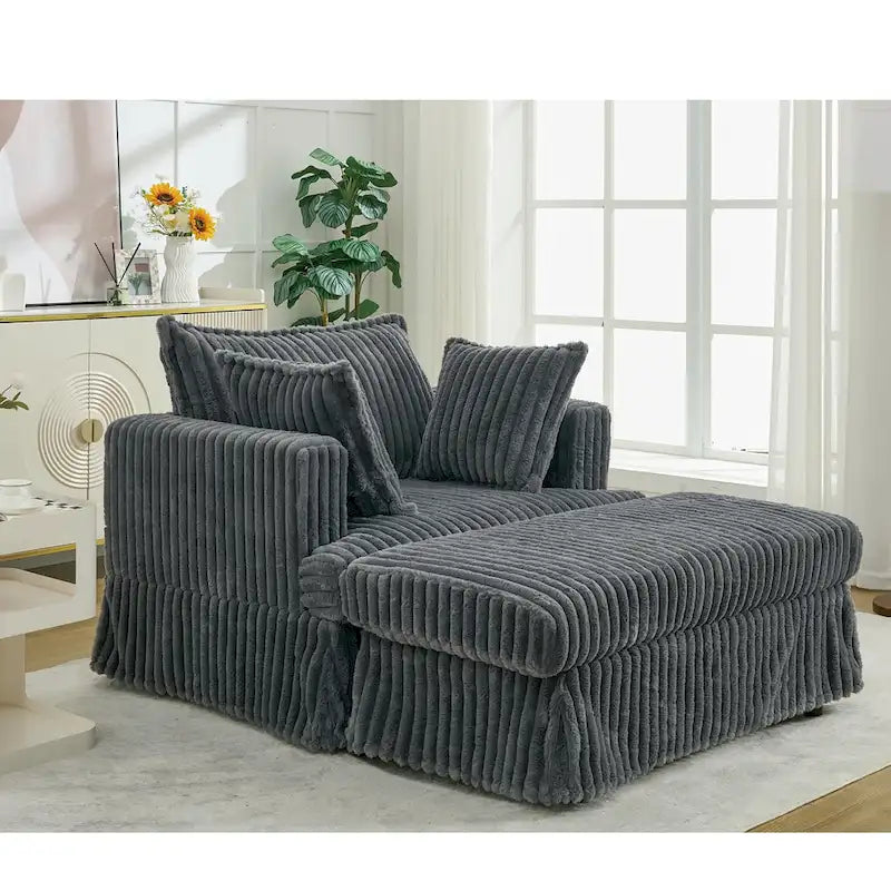 Dark Gray Modern 47.8 Upholstered Oversized Chaise Longue Chair with Ottoman and Pillows