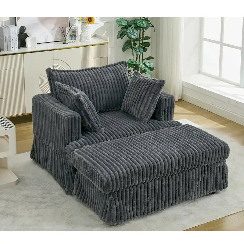 Dark Gray Modern 47.8 Upholstered Oversized Chaise Longue Chair with Ottoman and Pillows