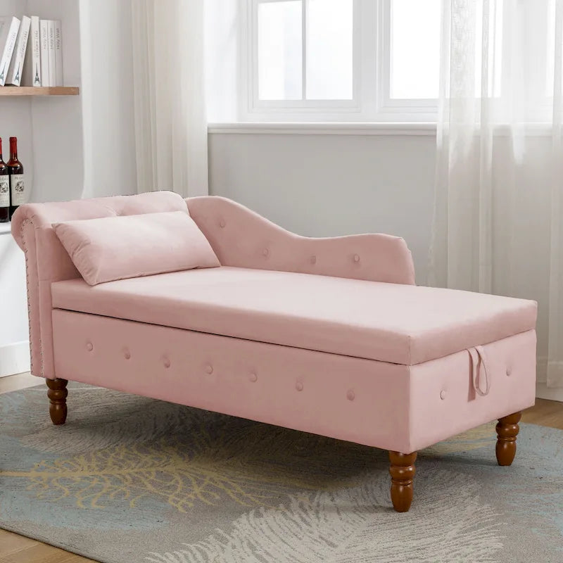Pink Velvet Button Tufted Chaise Lounge - Single Seater
