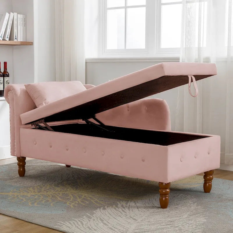 Pink Velvet Button Tufted Chaise Lounge - Single Seater