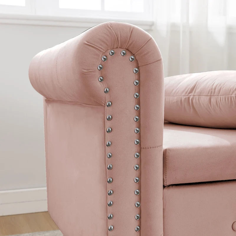 Pink Velvet Button Tufted Chaise Lounge - Single Seater
