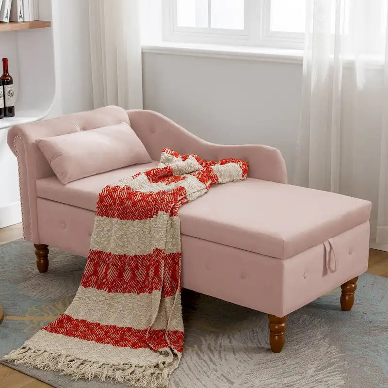 Pink Velvet Button Tufted Chaise Lounge - Single Seater