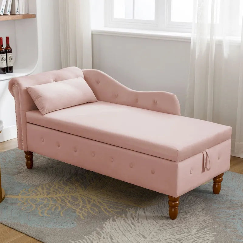 Pink Velvet Button Tufted Chaise Lounge - Single Seater