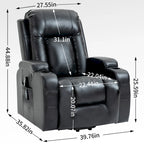 Black Elderly-Friendly Power Lift Recliner featuring Vibration Massage, Lumbar Heating, USB Port, and Cup Holders