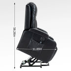 Black Elderly-Friendly Power Lift Recliner featuring Vibration Massage, Lumbar Heating, USB Port, and Cup Holders