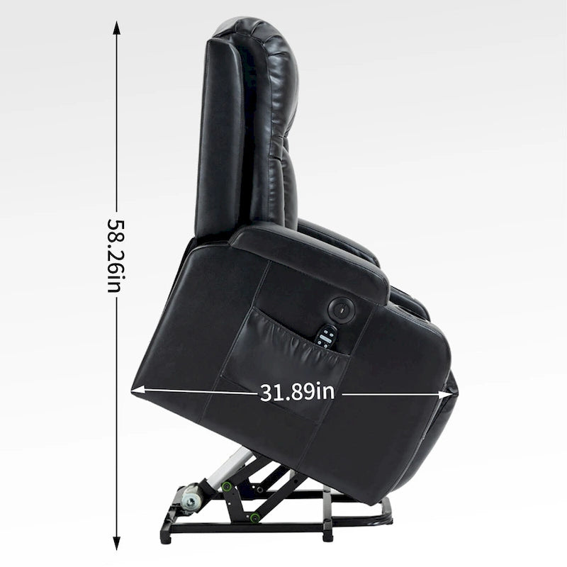 Black Elderly-Friendly Power Lift Recliner featuring Vibration Massage, Lumbar Heating, USB Port, and Cup Holders