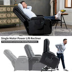 Black Elderly-Friendly Power Lift Recliner featuring Vibration Massage, Lumbar Heating, USB Port, and Cup Holders