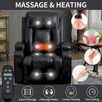 Black Elderly-Friendly Power Lift Recliner featuring Vibration Massage, Lumbar Heating, USB Port, and Cup Holders