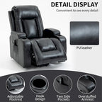 Black Elderly-Friendly Power Lift Recliner featuring Vibration Massage, Lumbar Heating, USB Port, and Cup Holders