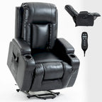 Black Elderly-Friendly Power Lift Recliner featuring Vibration Massage, Lumbar Heating, USB Port, and Cup Holders