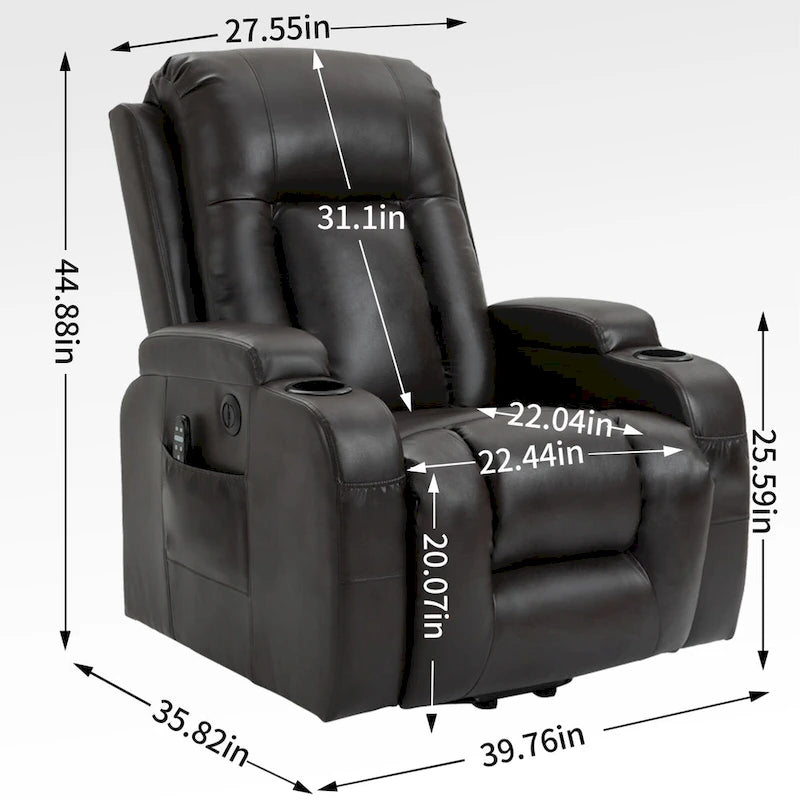 Black Elderly-Friendly Power Lift Recliner featuring Vibration Massage, Lumbar Heating, USB Port, and Cup Holders