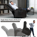 Black Elderly-Friendly Power Lift Recliner featuring Vibration Massage, Lumbar Heating, USB Port, and Cup Holders