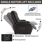 Black Elderly-Friendly Power Lift Recliner featuring Vibration Massage, Lumbar Heating, USB Port, and Cup Holders