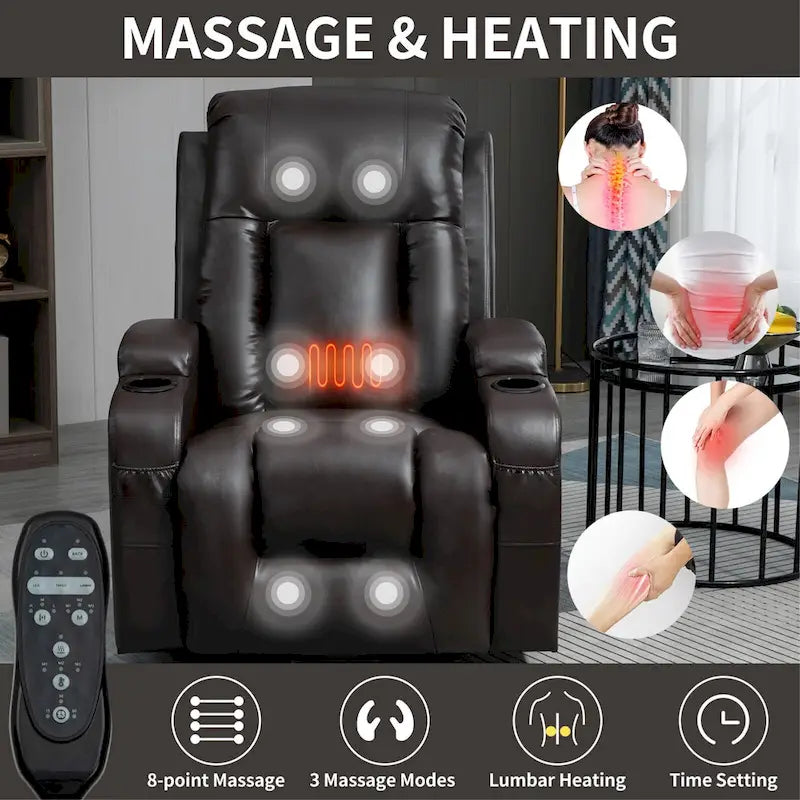 Black Elderly-Friendly Power Lift Recliner featuring Vibration Massage, Lumbar Heating, USB Port, and Cup Holders