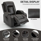Black Elderly-Friendly Power Lift Recliner featuring Vibration Massage, Lumbar Heating, USB Port, and Cup Holders