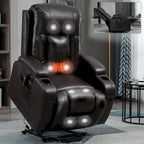 Black Elderly-Friendly Power Lift Recliner featuring Vibration Massage, Lumbar Heating, USB Port, and Cup Holders