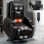 Black Elderly-Friendly Power Lift Recliner featuring Vibration Massage, Lumbar Heating, USB Port, and Cup Holders