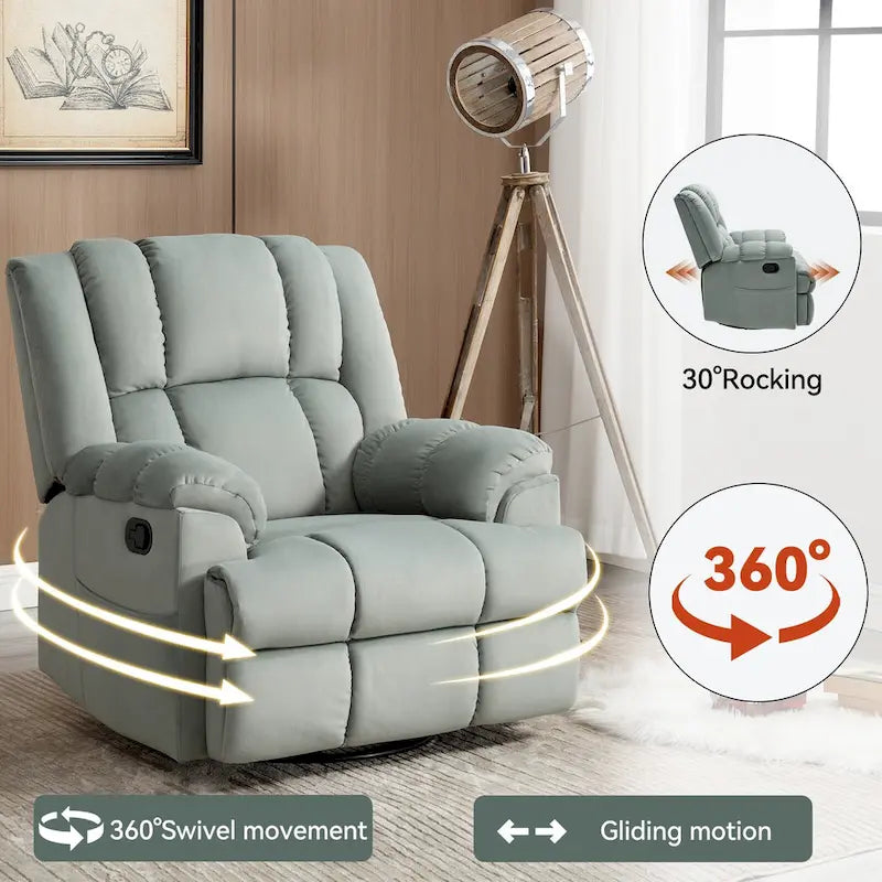 Green Oversized Manual Recliner with 360 Swivel and Rocking Feature, Fabric Upholstery for Living Room Comfort