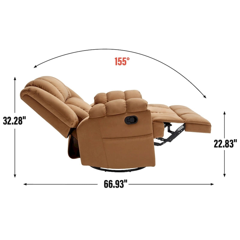 Green Oversized Manual Recliner with 360 Swivel and Rocking Feature, Fabric Upholstery for Living Room Comfort
