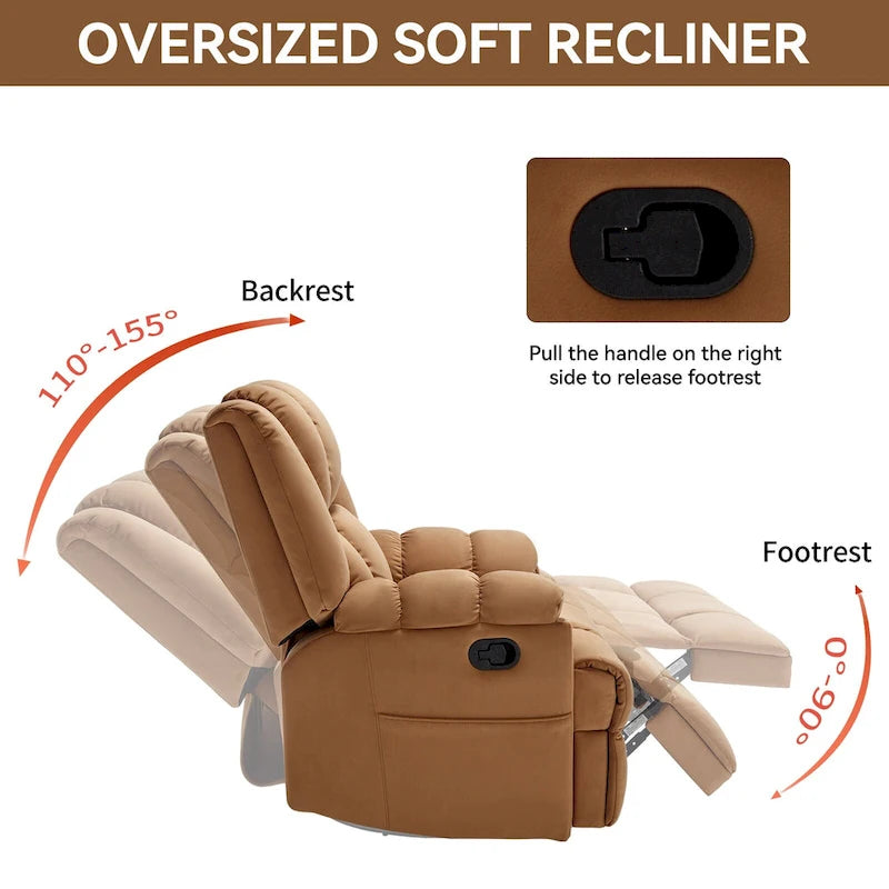 Green Oversized Manual Recliner with 360 Swivel and Rocking Feature, Fabric Upholstery for Living Room Comfort