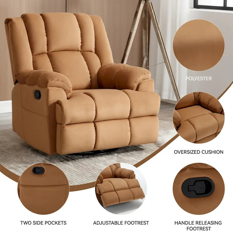 Green Oversized Manual Recliner with 360 Swivel and Rocking Feature, Fabric Upholstery for Living Room Comfort